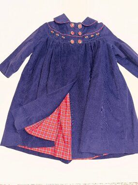 VTG Coat Size 4T Navy Blue Plaid Accent Collar Button Front jacket corduroy 682